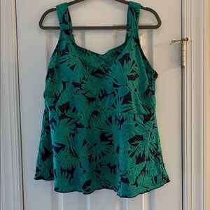 Lands End size 2X Tropical Green Leaf Print Women's Tankini Top
